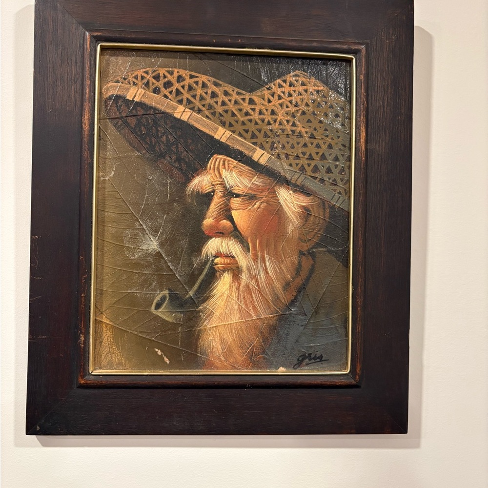 Vintage Original Painting of a Bearded Man in Wooden Frame